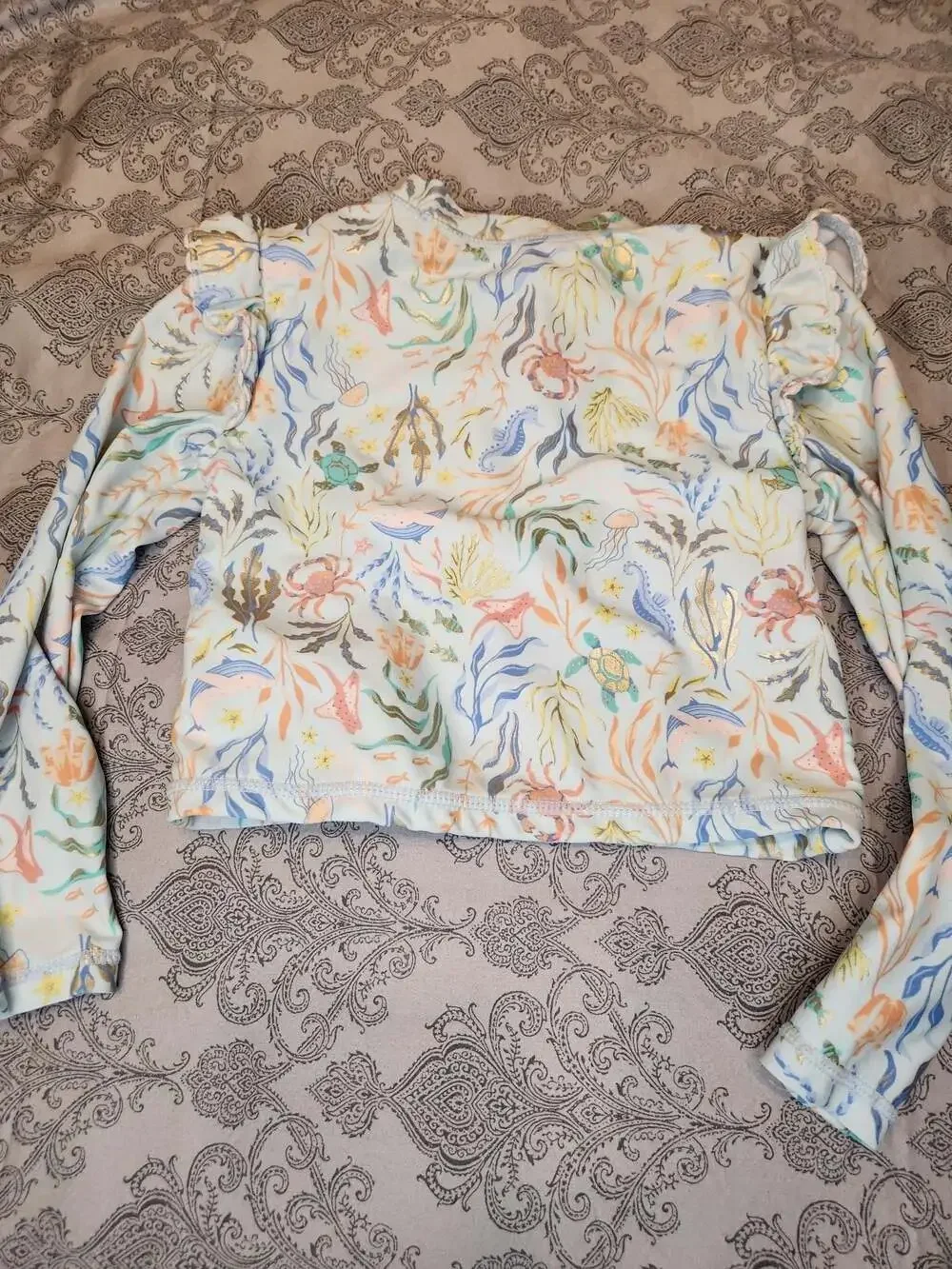 Tommy Bahama Girls Underwater Sea Life Print Long Sleeve Rash Guard Swim Shirt
